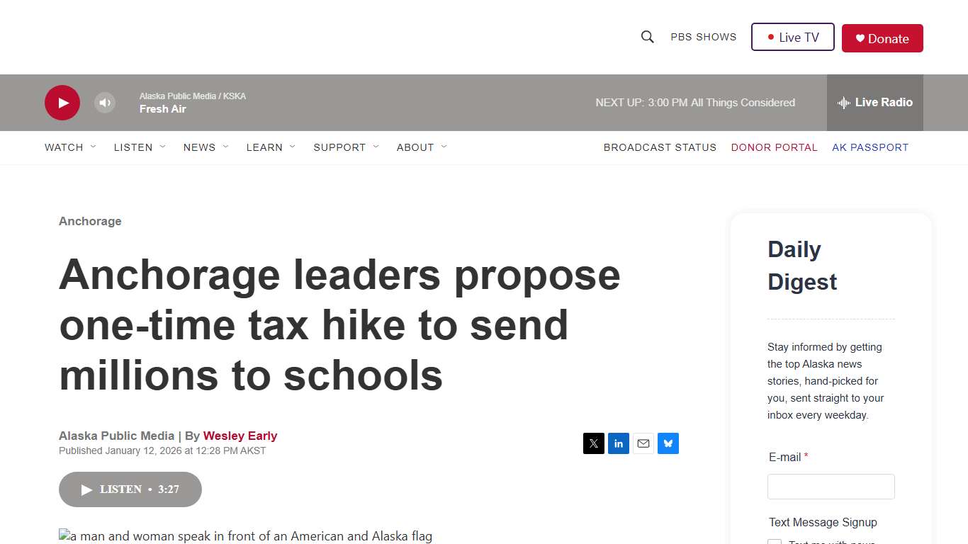 Anchorage leaders propose one-time tax hike to send millions to schools